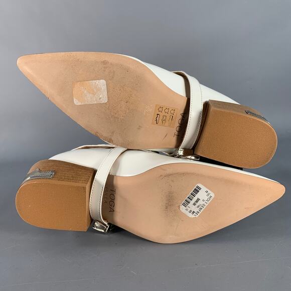 TOGA PULLA Size 8.5 White Silver Leather Pull On Western Harness Boots - Picture 6 of 10